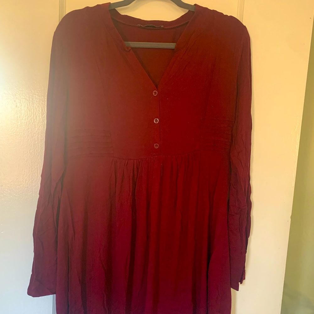 Burgundy jersey henley tunic/mini dress